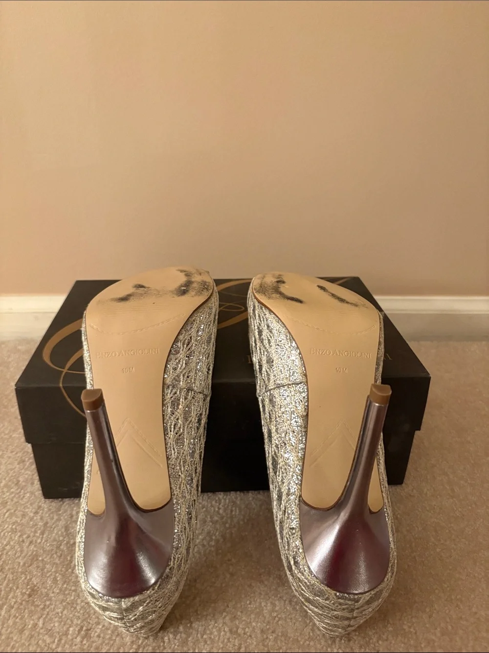 Enzo Angiolini Women's Silver Peep-Toe Pumps